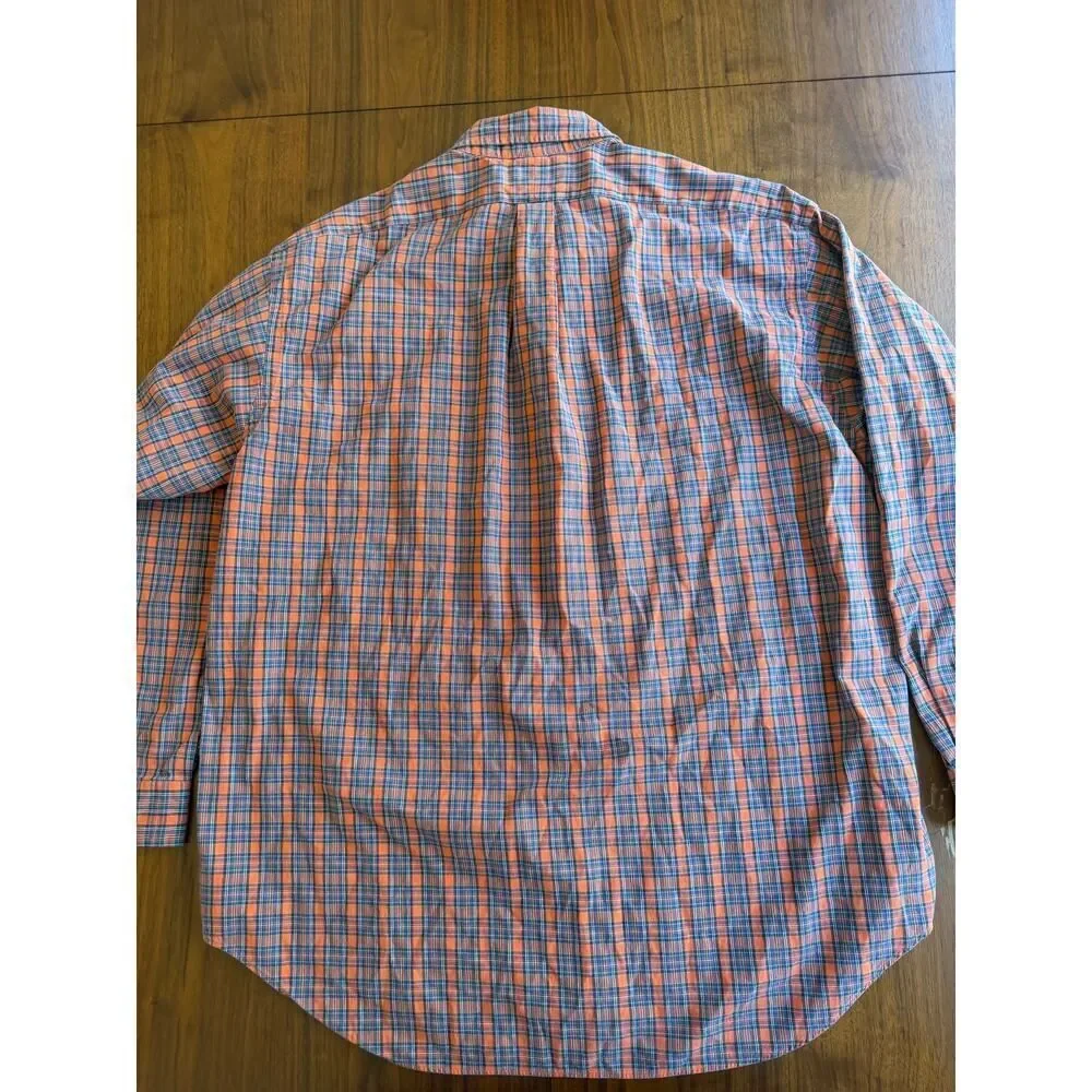 Vintage Polo Ralph Lauren Men's Big Shirt Orange/Blue Plaid Button Down - Size L